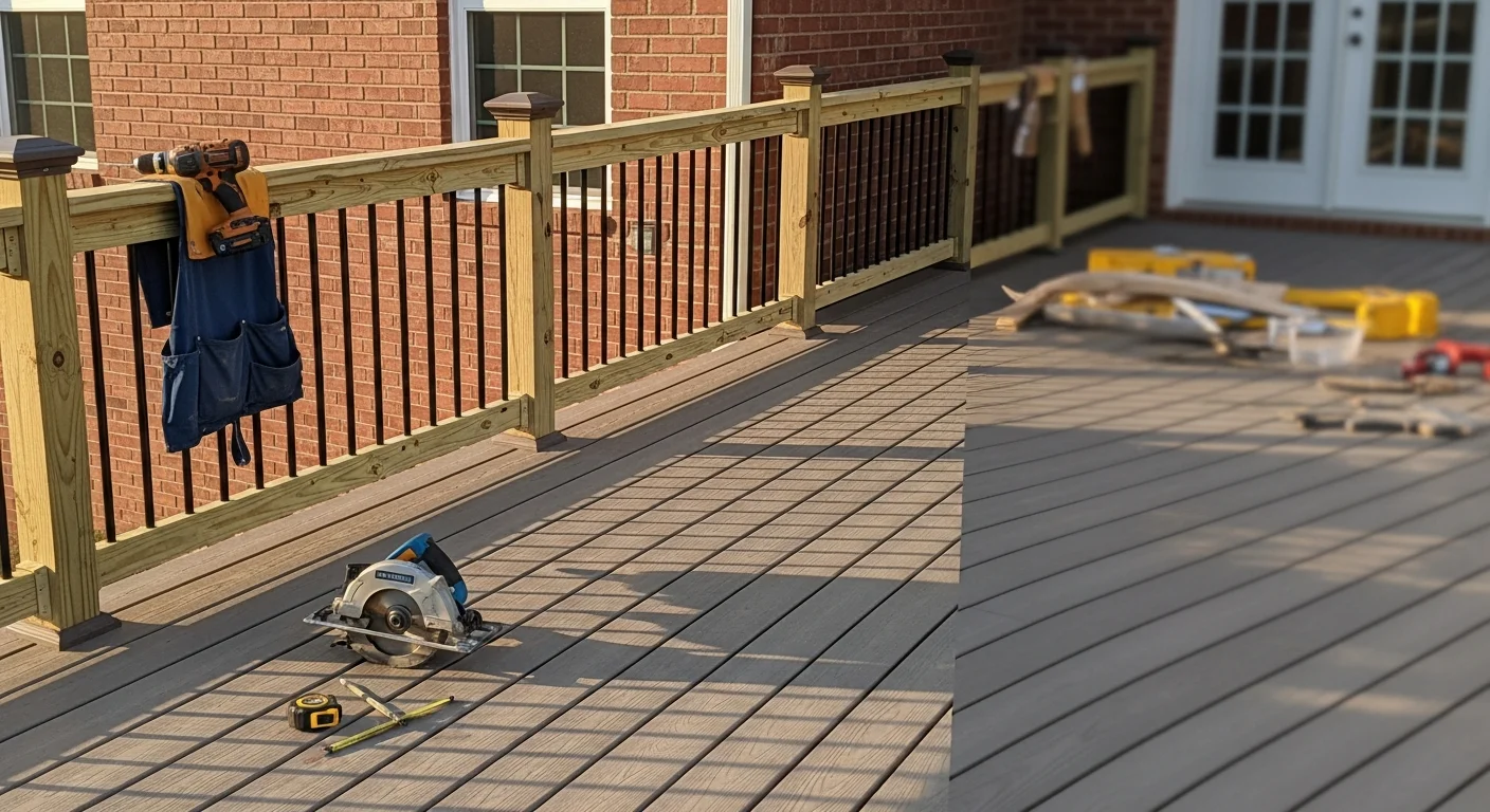 New wooden deck built on residential home with outdoor seating