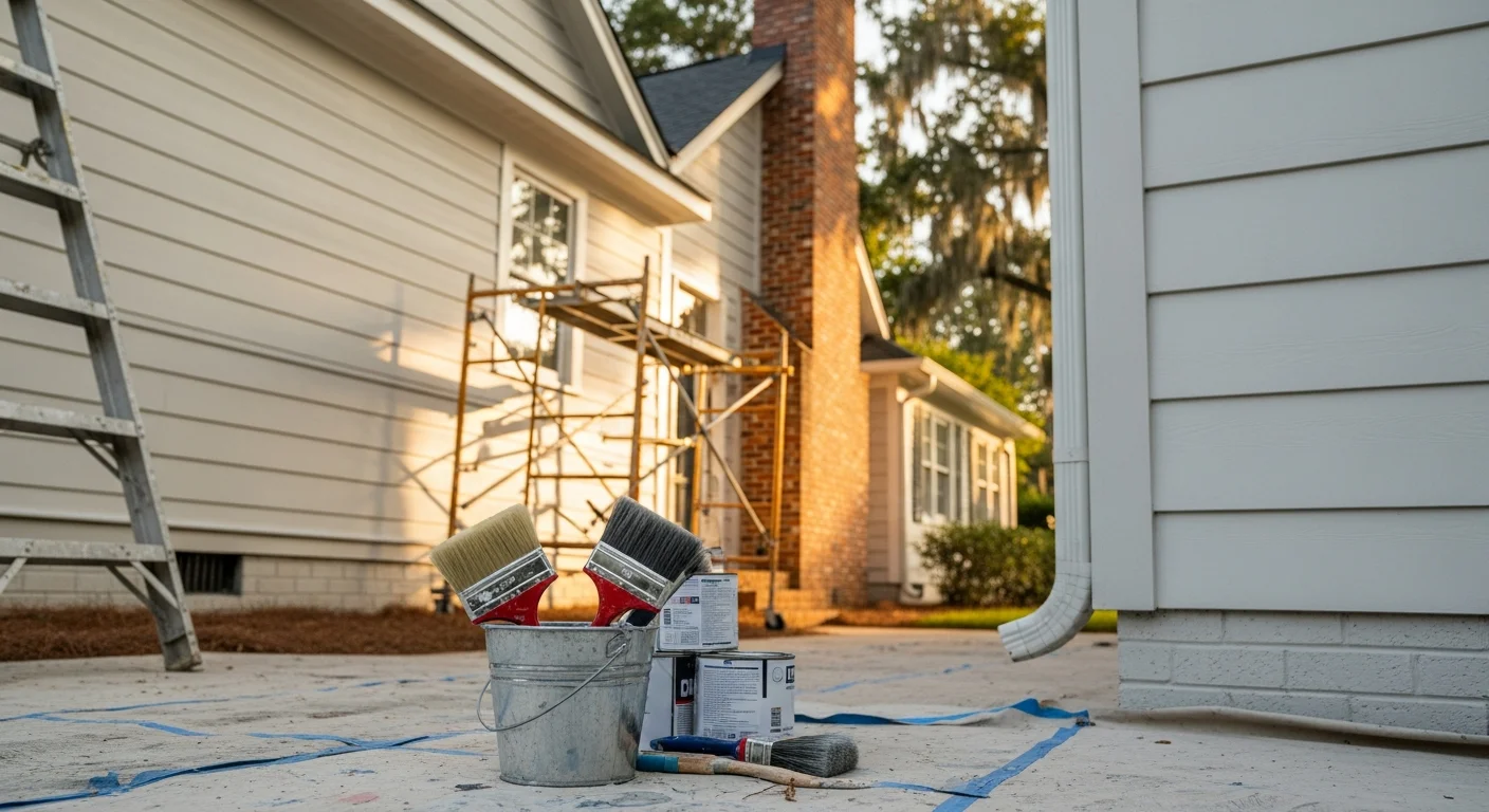Professional painter applying exterior paint to home siding in Georgia