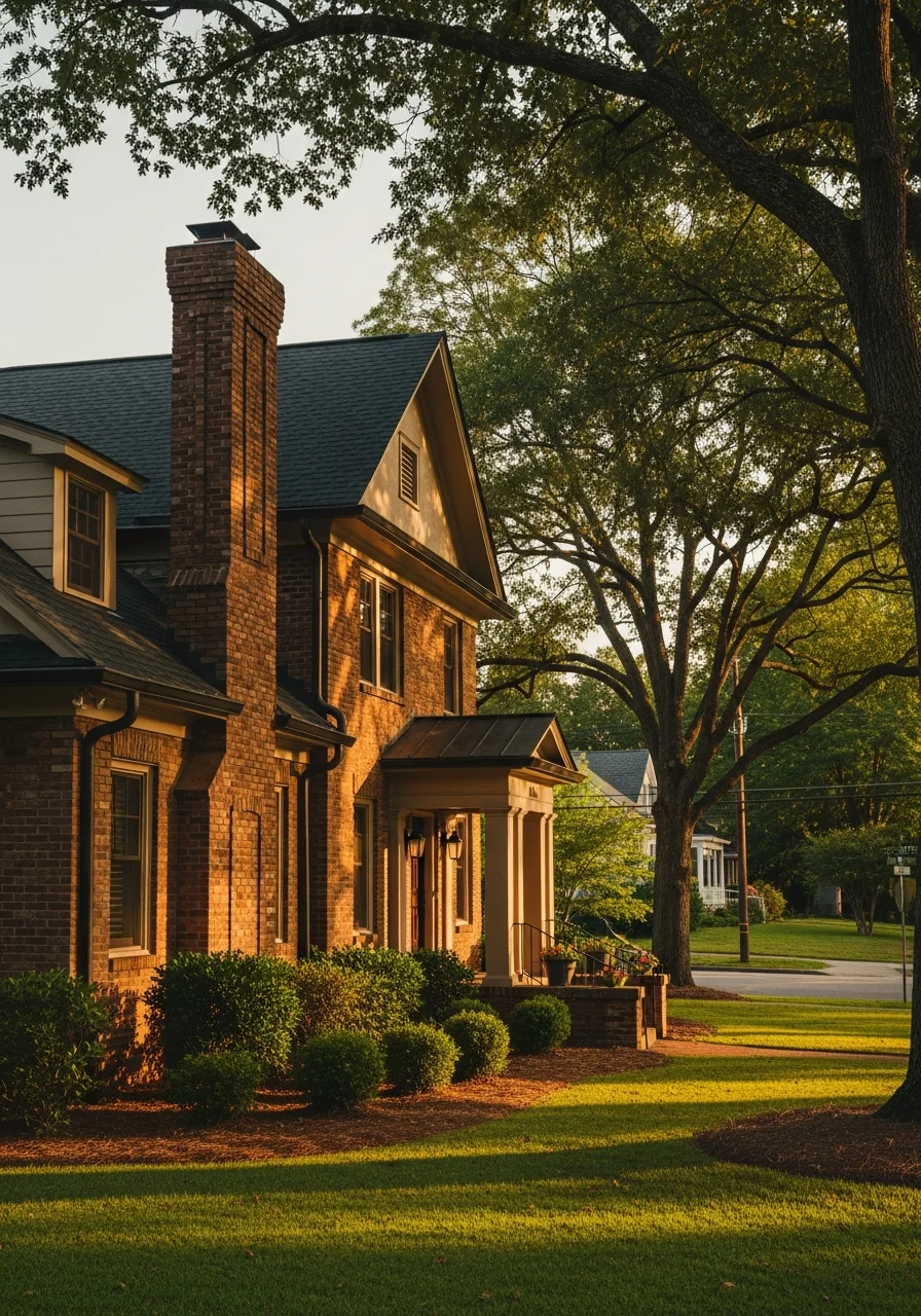 Detail of a well-maintained Marietta home's entrance and landscaping, showing quality work in a historic neighborhood setting.