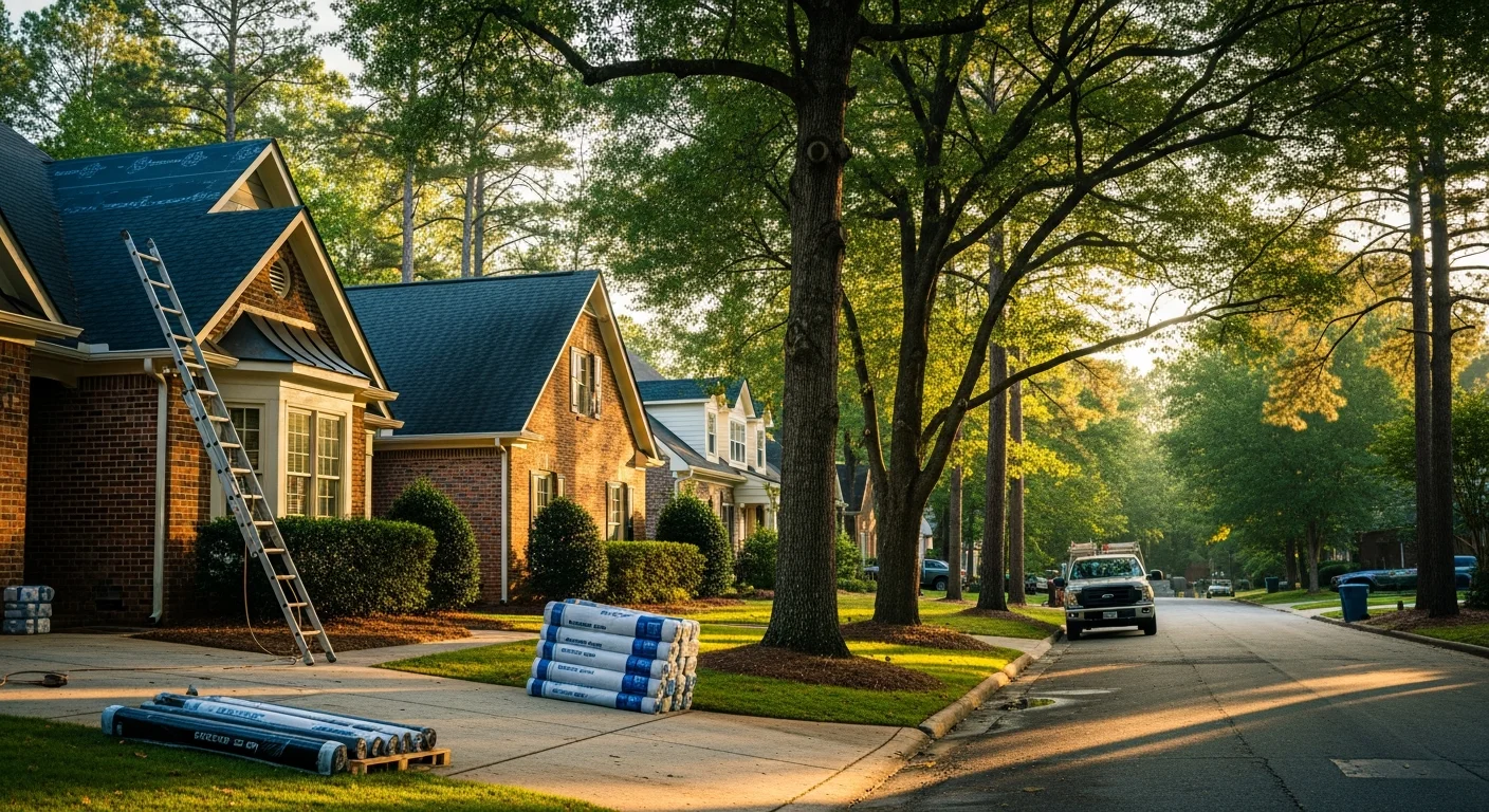 Tree-lined residential street in Marietta with a mix of traditional and updated homes, reflecting the area's established character.